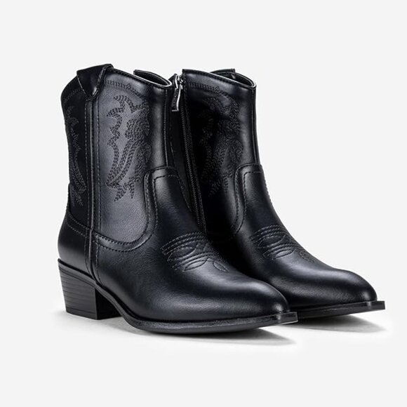 Vepose Cowboy Boots Ankle Western Embroidered Round Toe Low Heel Boot with Side - Picture 1 of 3